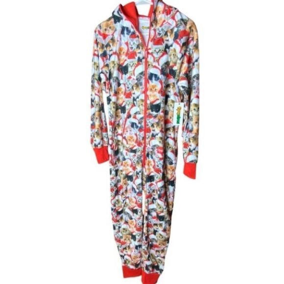Tipsy Elves Meowy Catmus Unisex Holiday Christmas Jumpsuit One Piece Sz Small - Picture 2 of 7